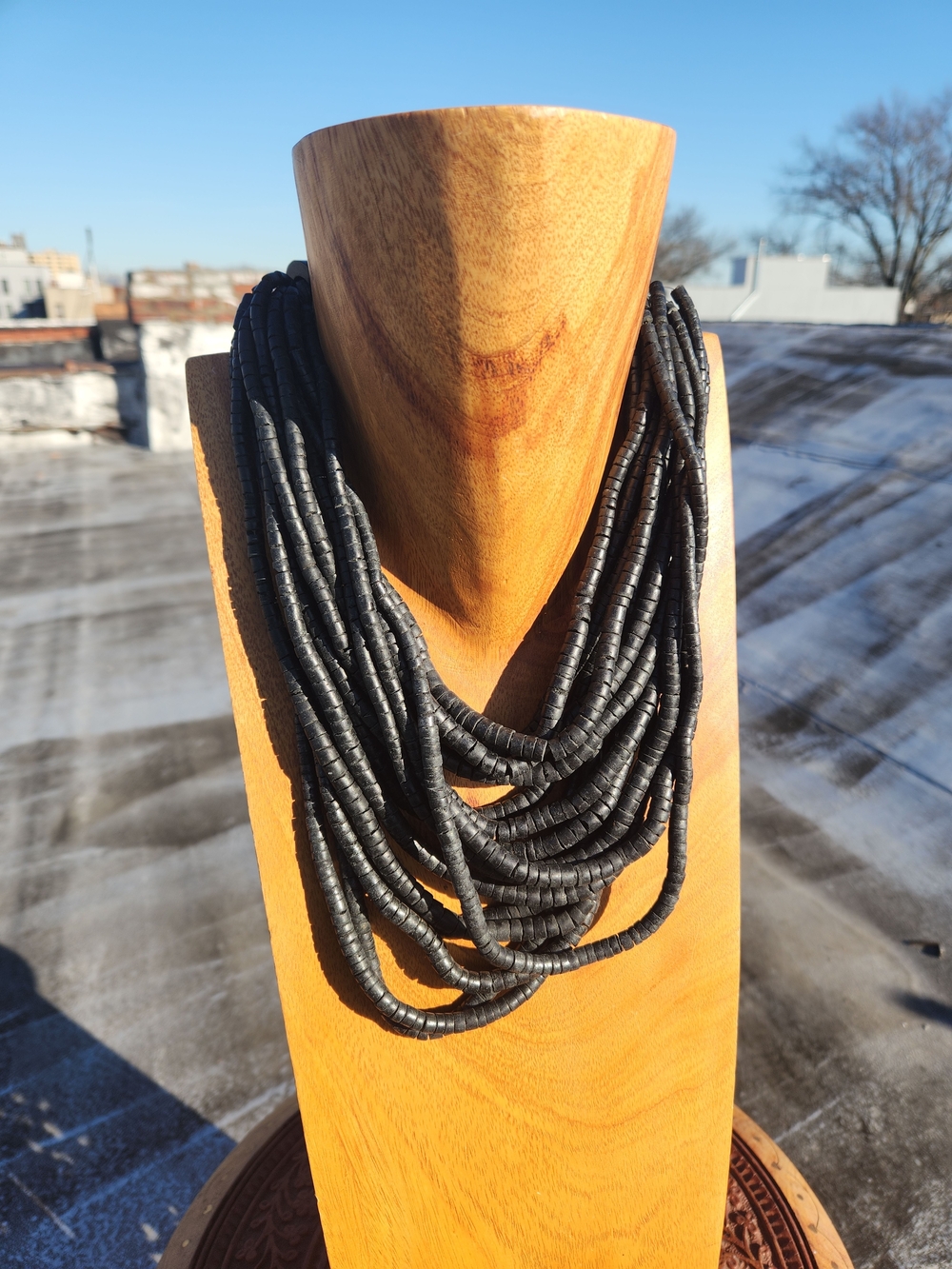 Vintage MONIES Multi-Strand Black Heishi Bead Necklace